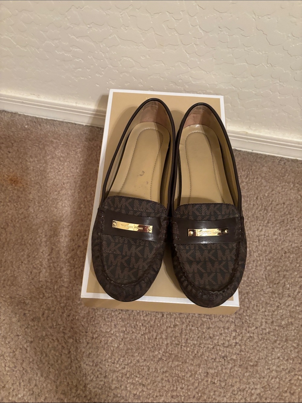 Michael Kors Brown MK Logo Penny Loafers with Gold Accent